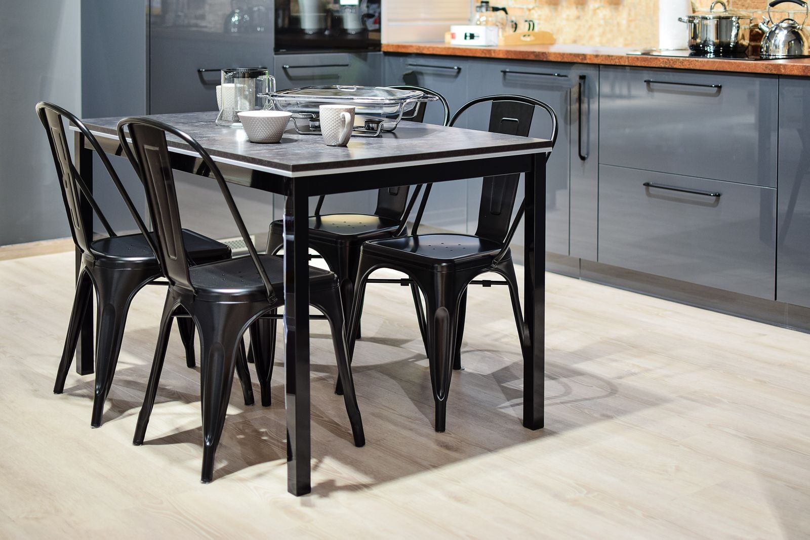 Dining area with an easy-clean resilient floor