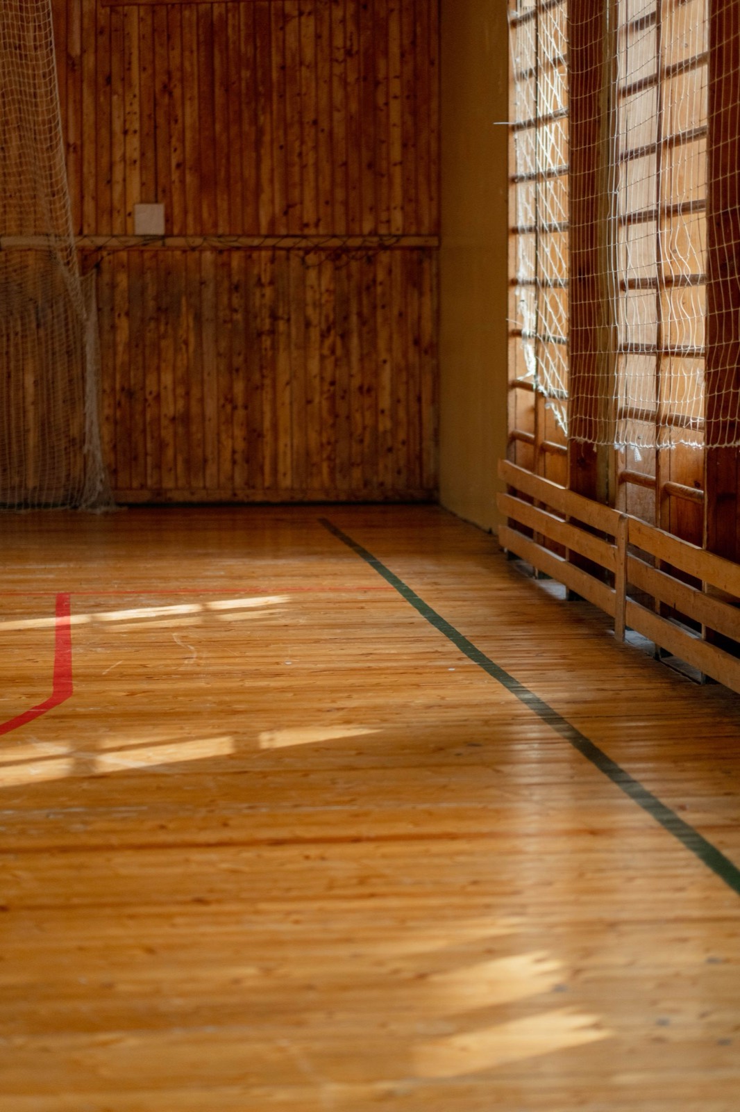 Indoor maple basketball court floor