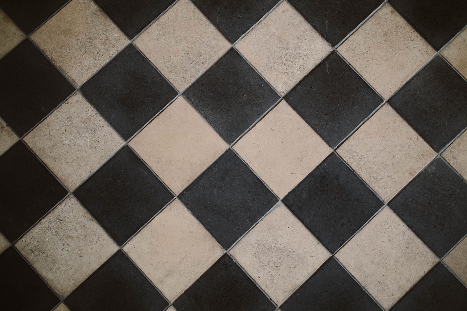 Classic black-and-white checkerboard tile floor